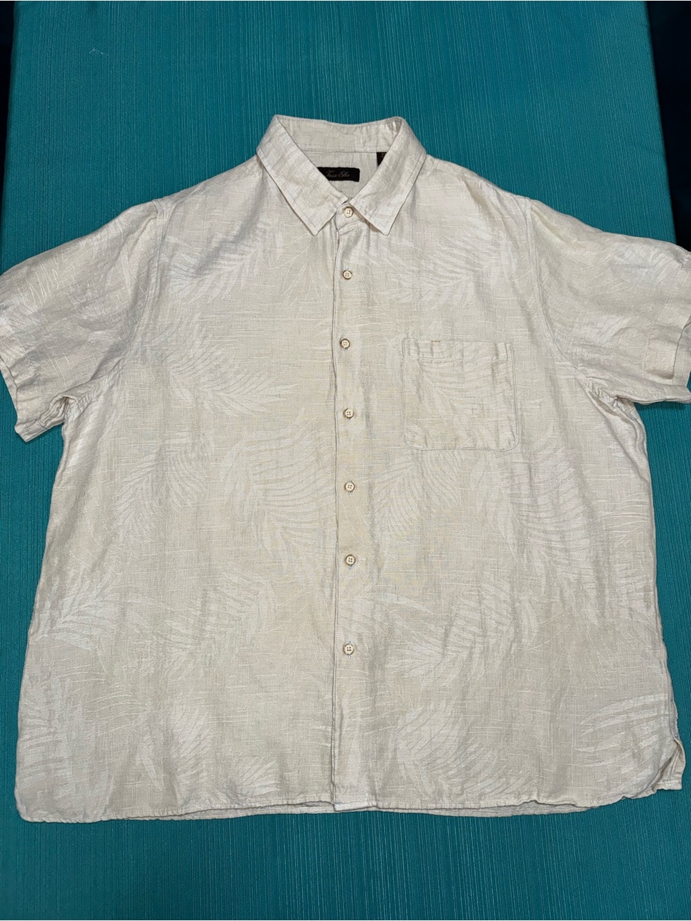 Tasso Elba silk/linen Pale Off-White Short Sleeve Button-Down Shirt, XXL